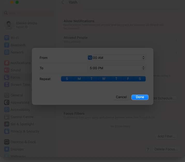 Click done to save your preferences in focus mode
