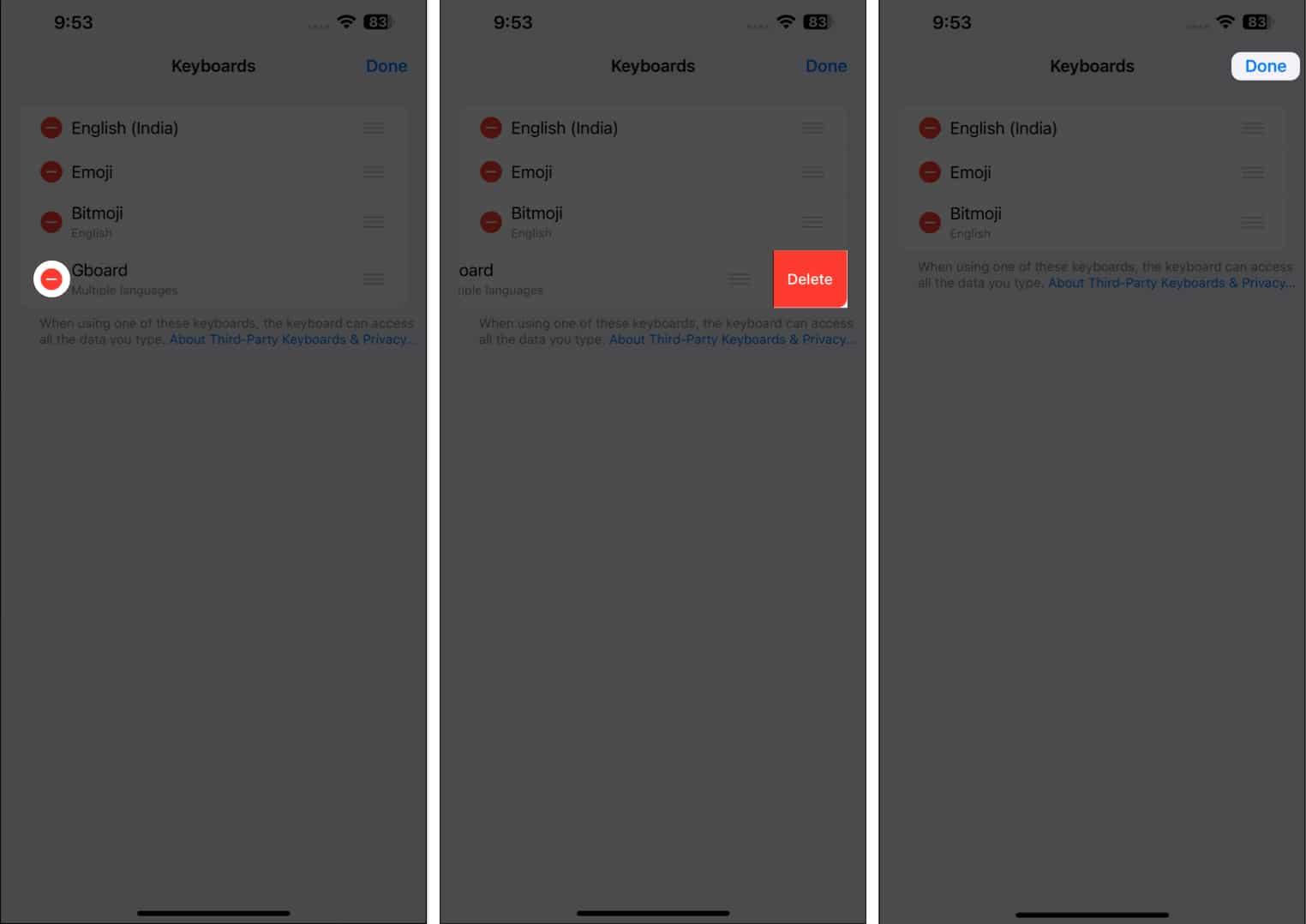Delete Gboard from iPhone