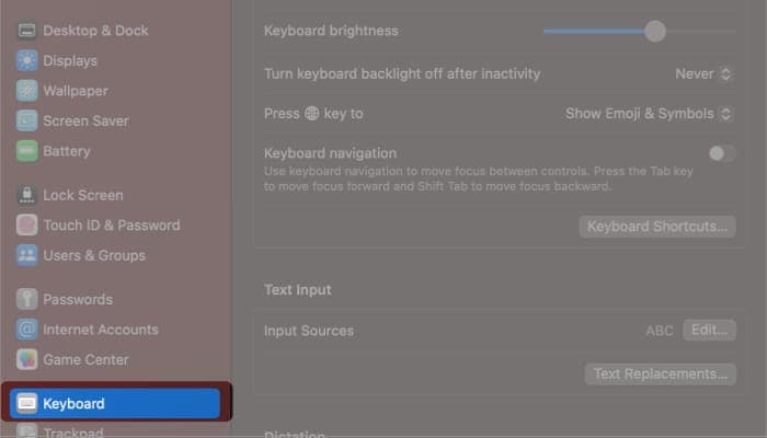 Look for Keyboard in the sidebar