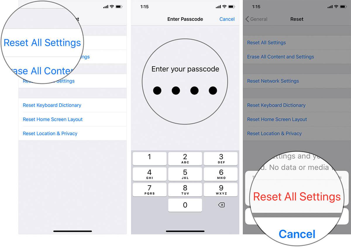 Reset All Settings on iPhone X, Xs, Xs Max, or iPhone XR