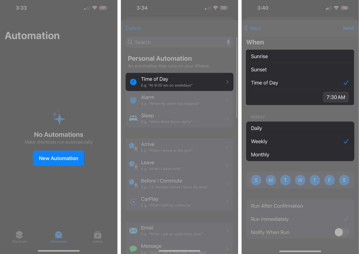 Tap New Automation, Time of Day