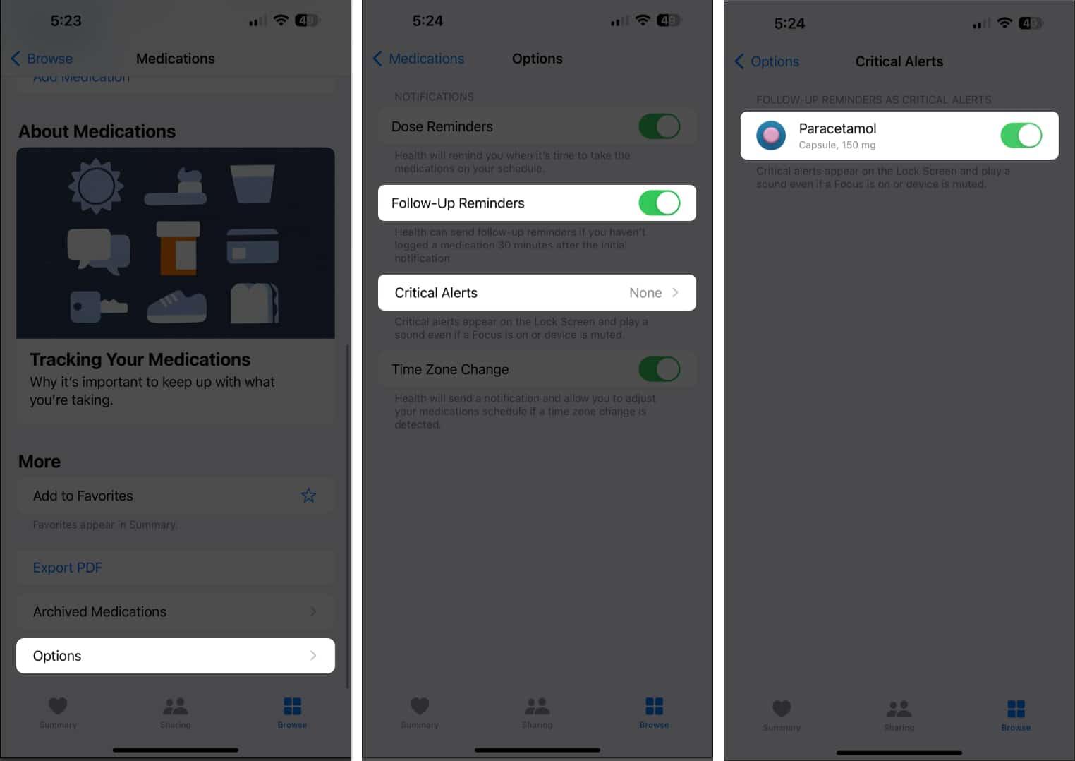 Toggle on Follow-Up reminders, Critical reminders