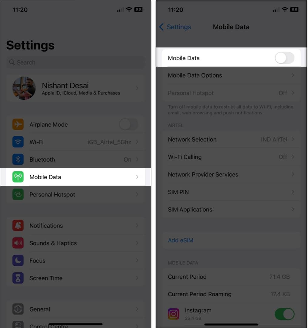 Turn onoff cellular data