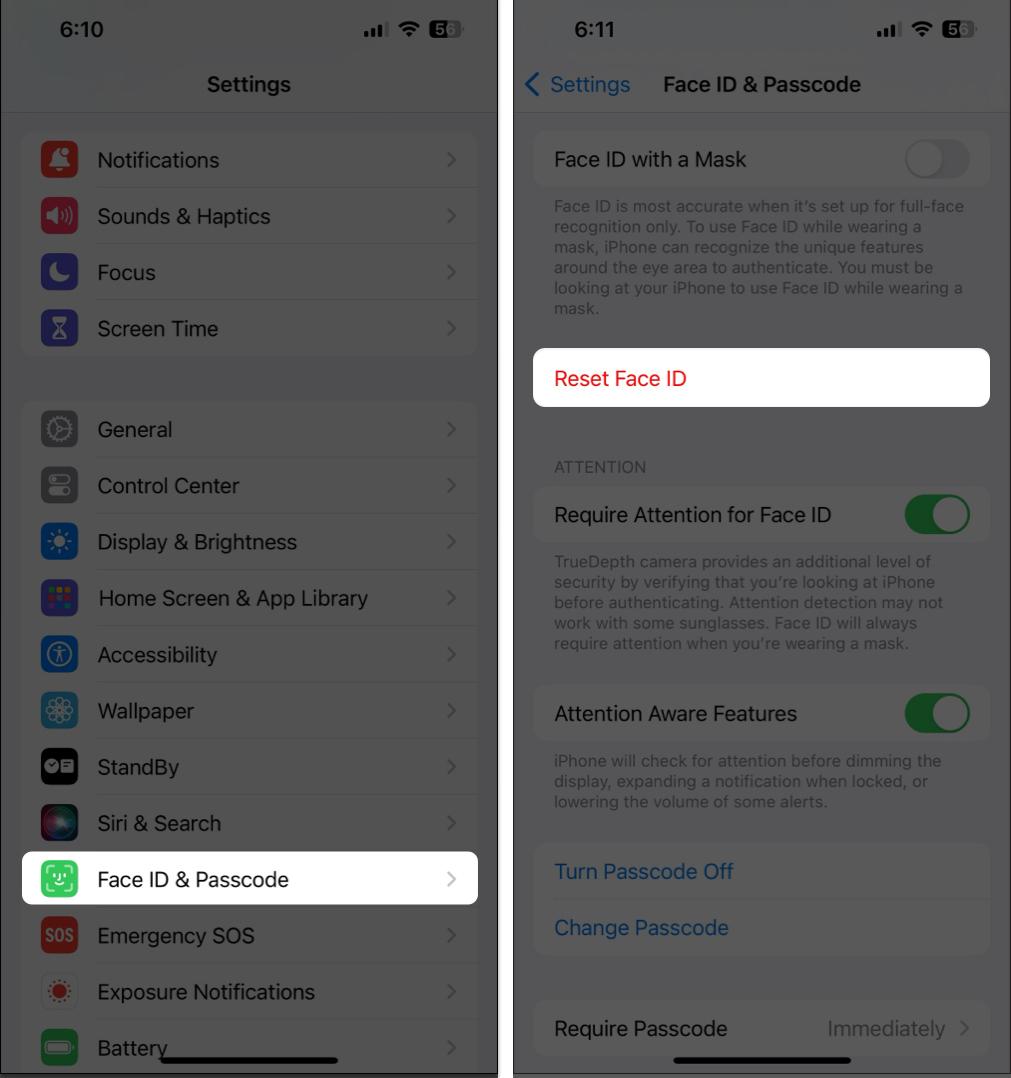 Reset face id