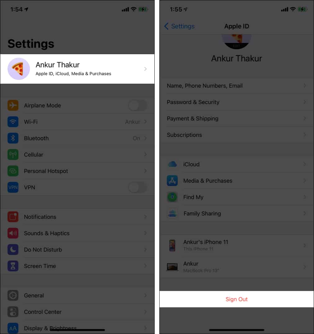 Sign out of apple id and sign in again