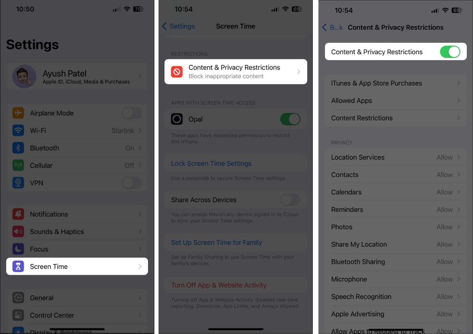 Check Privacy & Restrictions settings