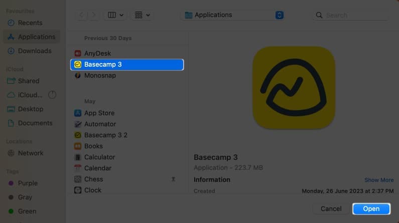 Choose Application you wish to choose
