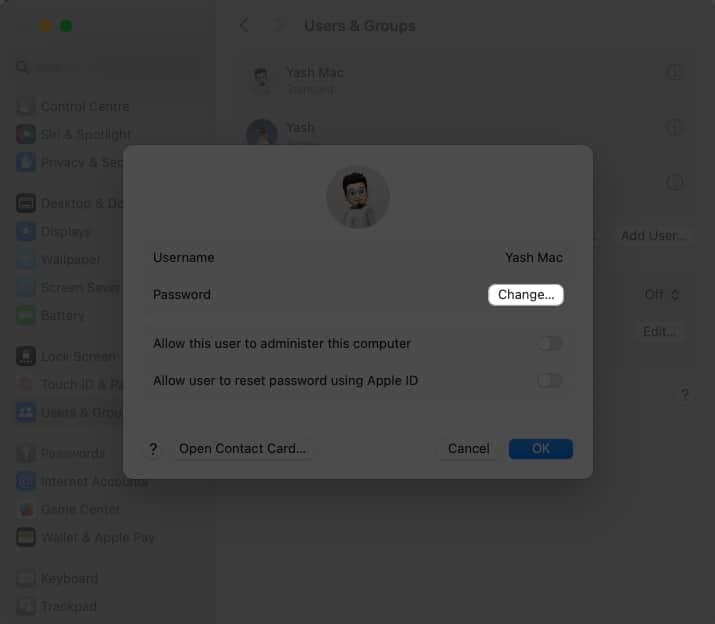 Click Change next to Password
