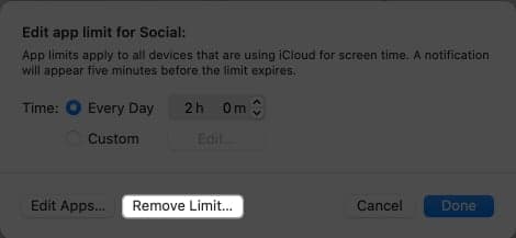 Click the Remove Limit button.