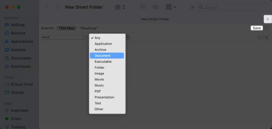 Click the plus icon, add criteria and Select Save