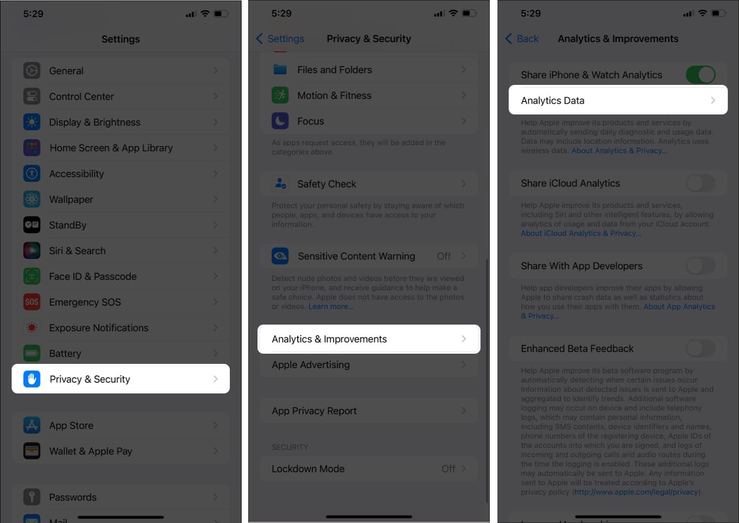Go to privacy security select analytics improvements and open analytics data