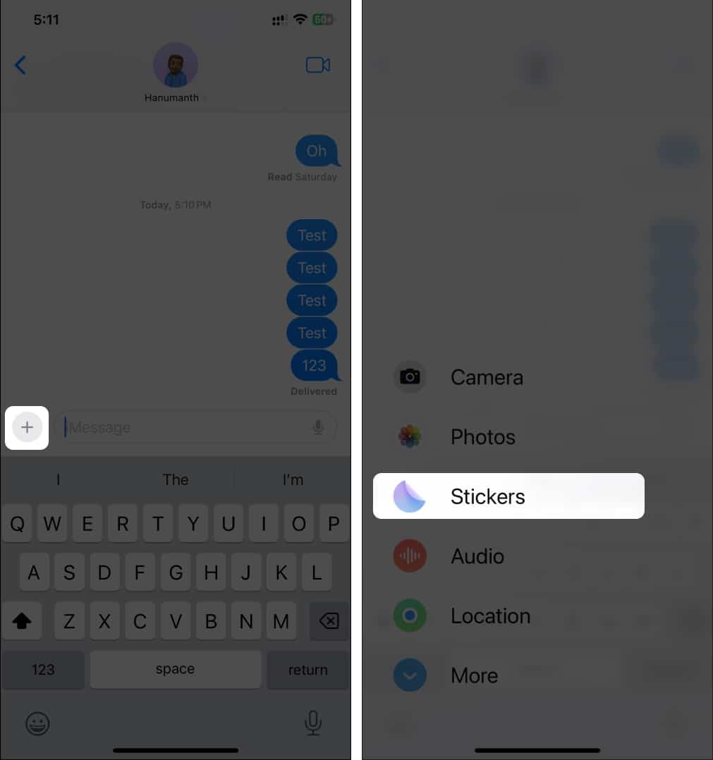 Select stickers from the messages app