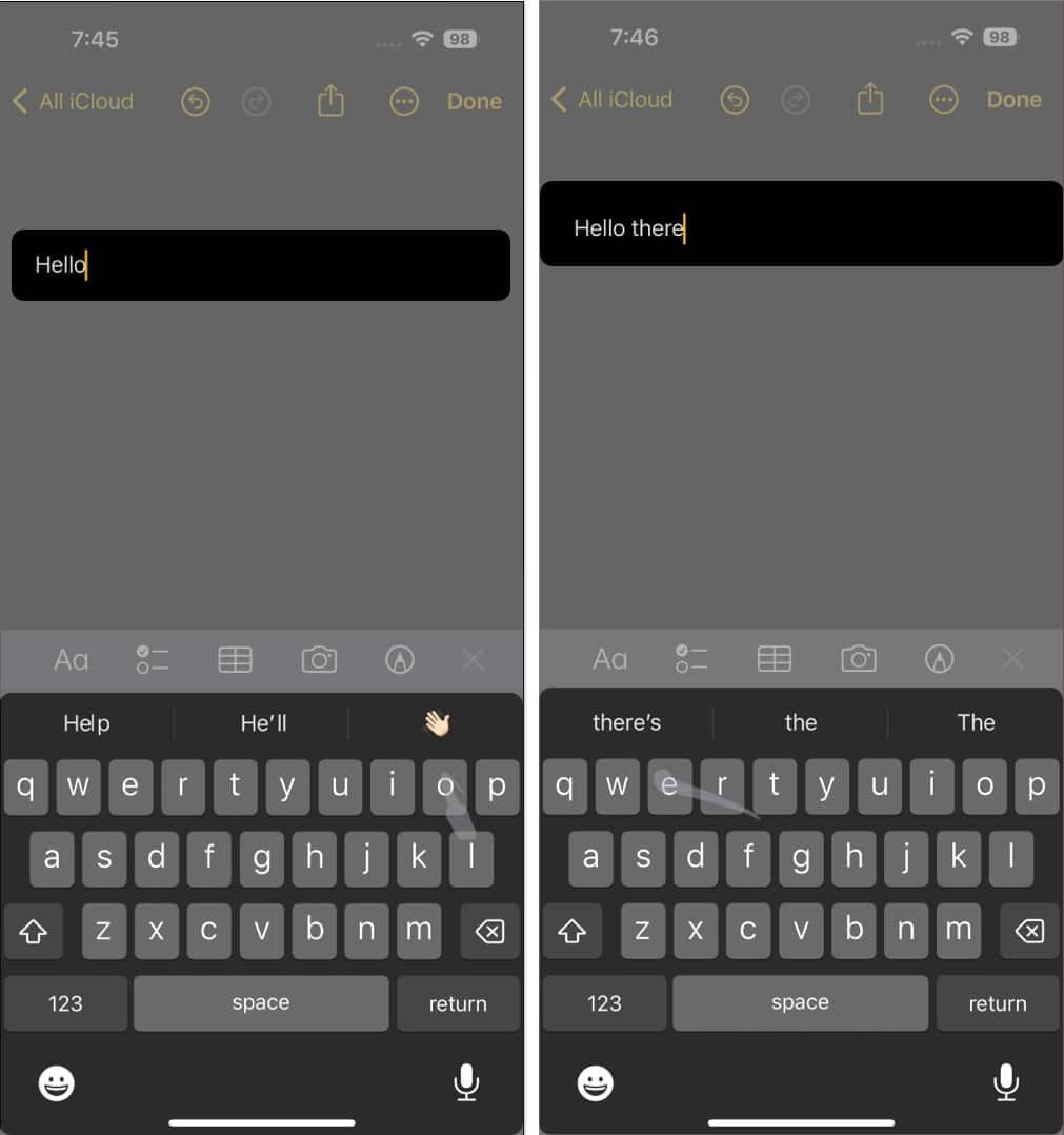 Swipe to type with QuickPath