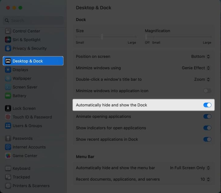 Toggle on Automatically hide and show the Dock