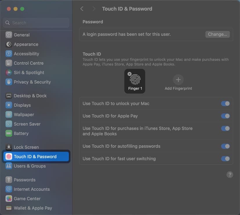 Delete the registered fingerprint