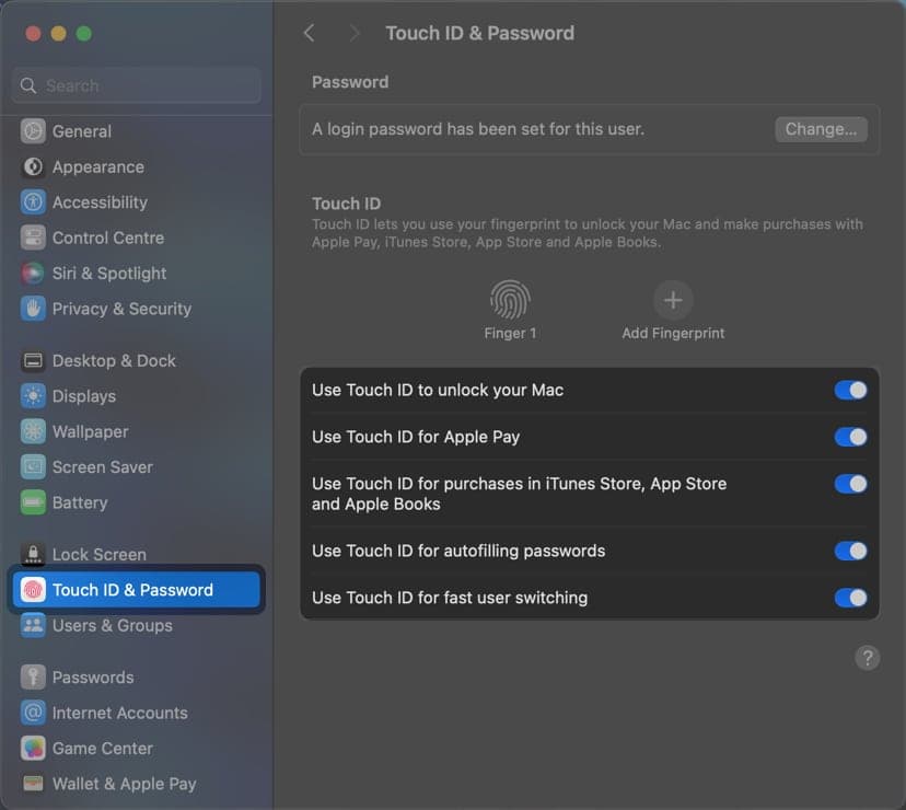 Enable touch id on your mac