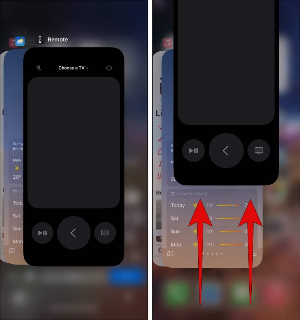 force close and restart apple tv remote app