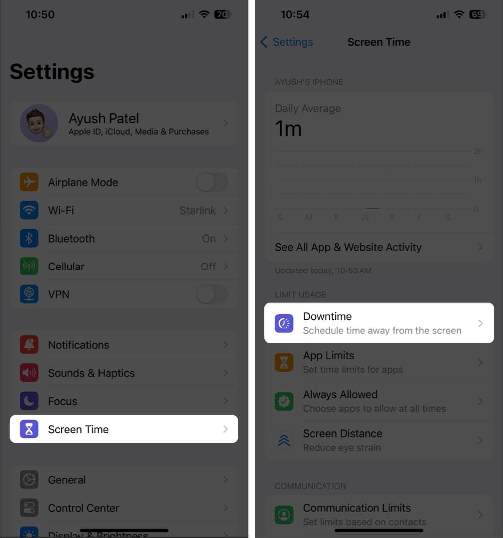 go to screen time downtime