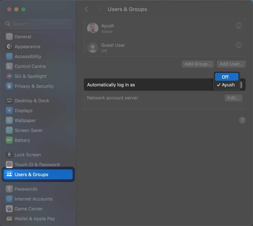 Turn off automatic login