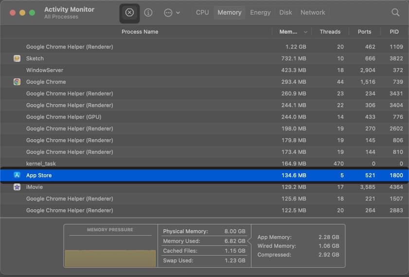 Select unused app and click on x icon