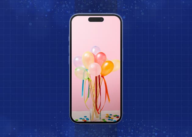 Confetti and Balloons Celebration iPhone Wallpaper in Mockup.