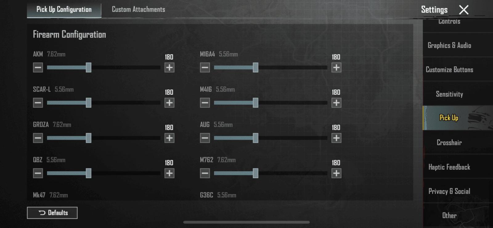 Customize sensitivity for weapons in BGMI