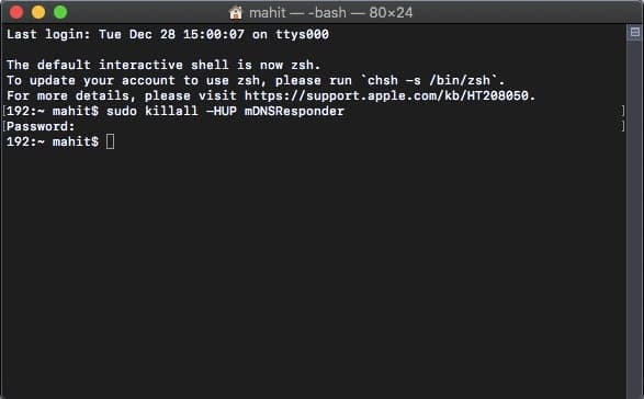 Flush DNS cache terminal command for macOS