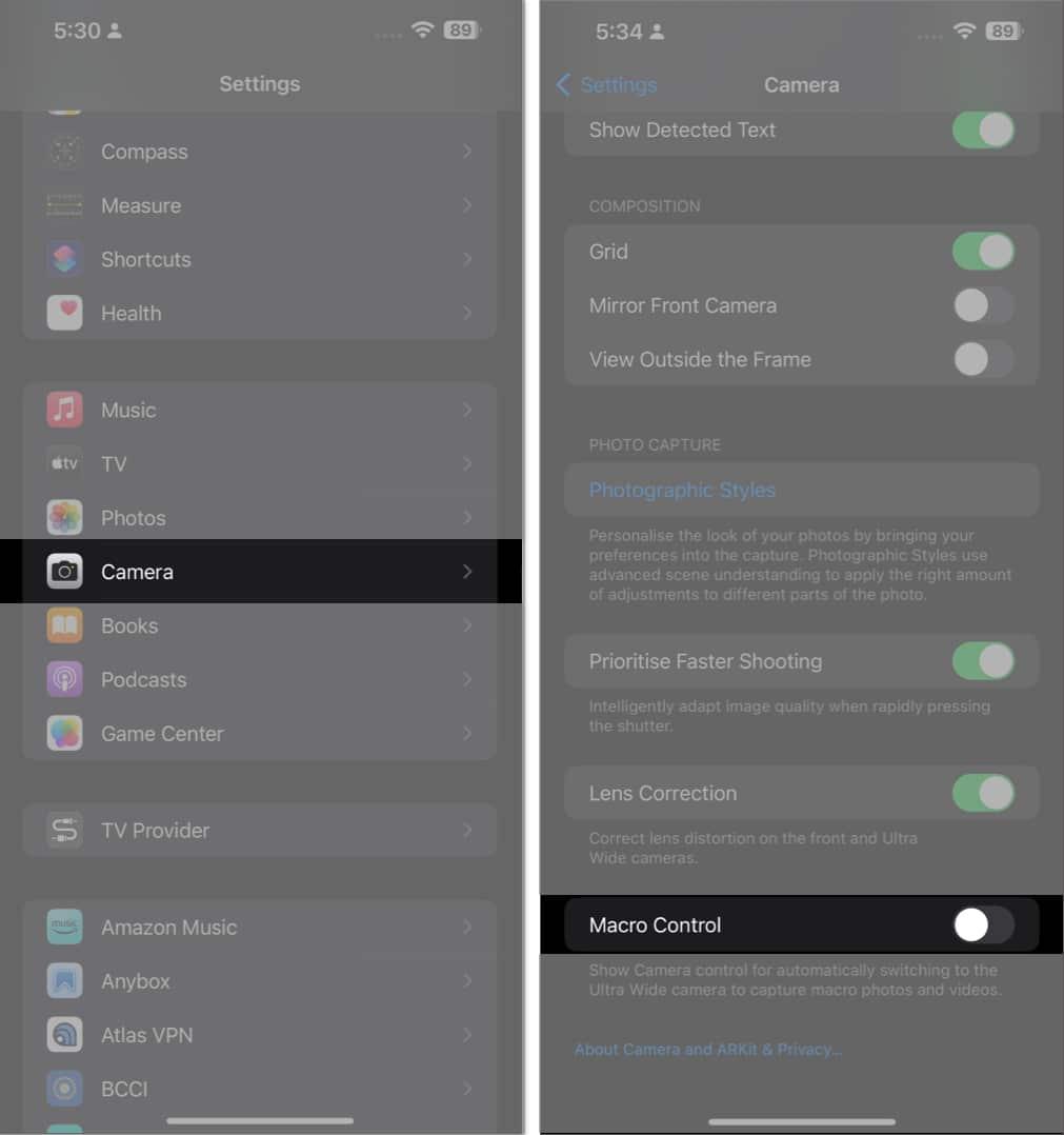 Go to settings, camera, turn off macro control