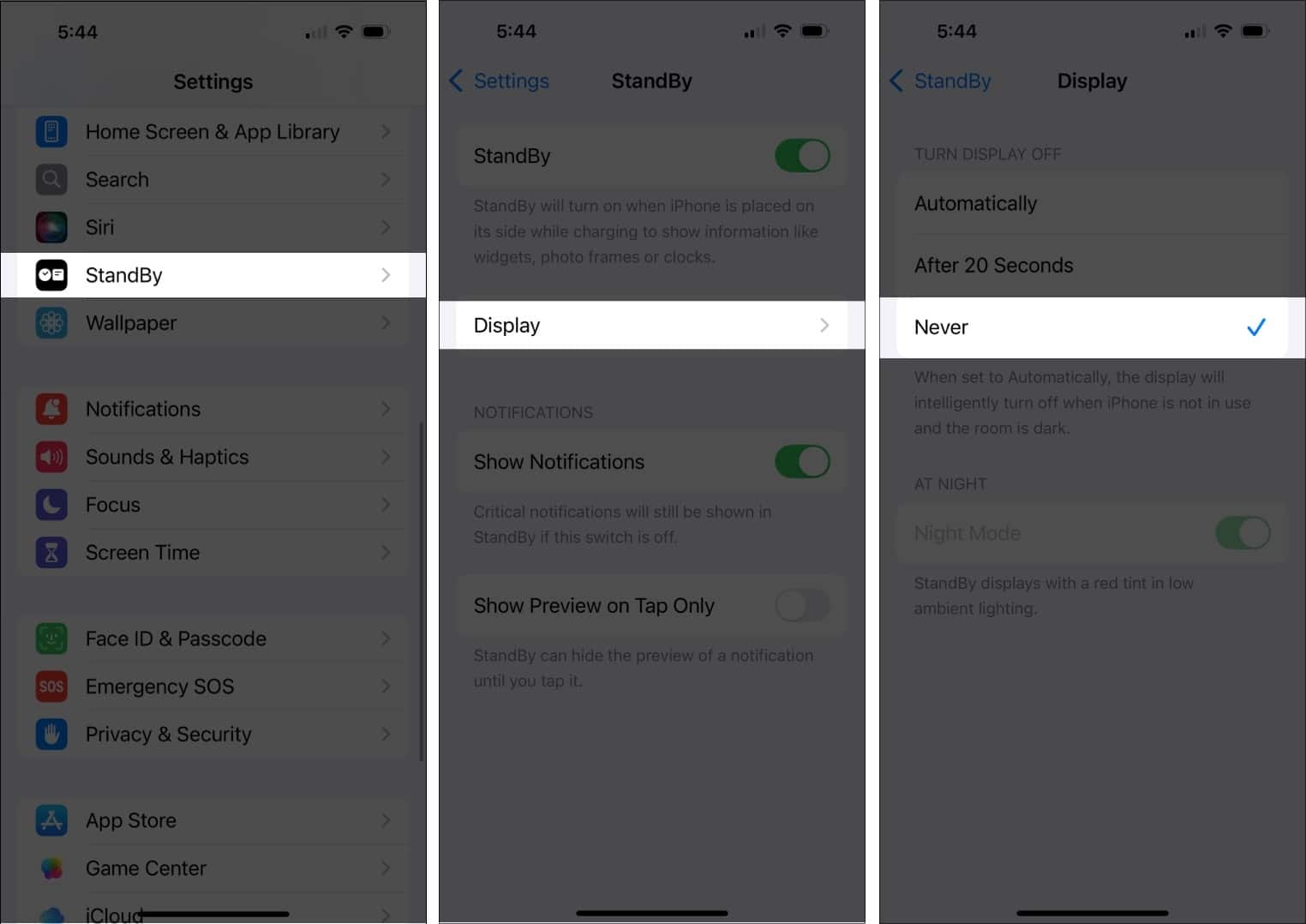 Keep StandBy Mode Always On.