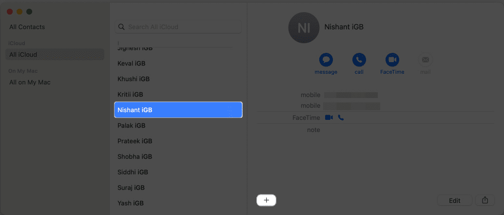 Launch the Contacts app, select the contact, and click the + icon
