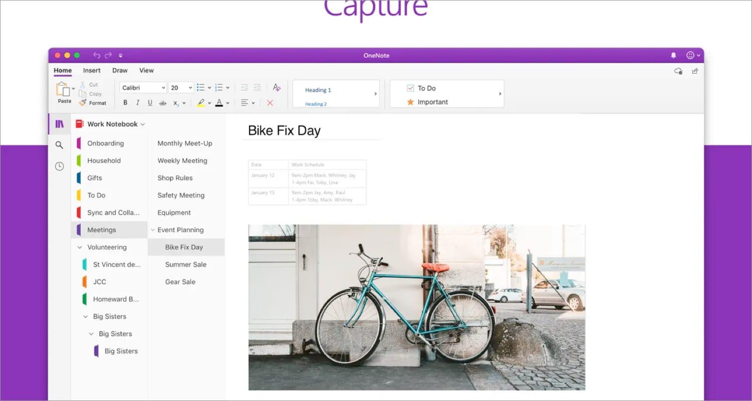 Microsoft OneNote Mac app screenshot