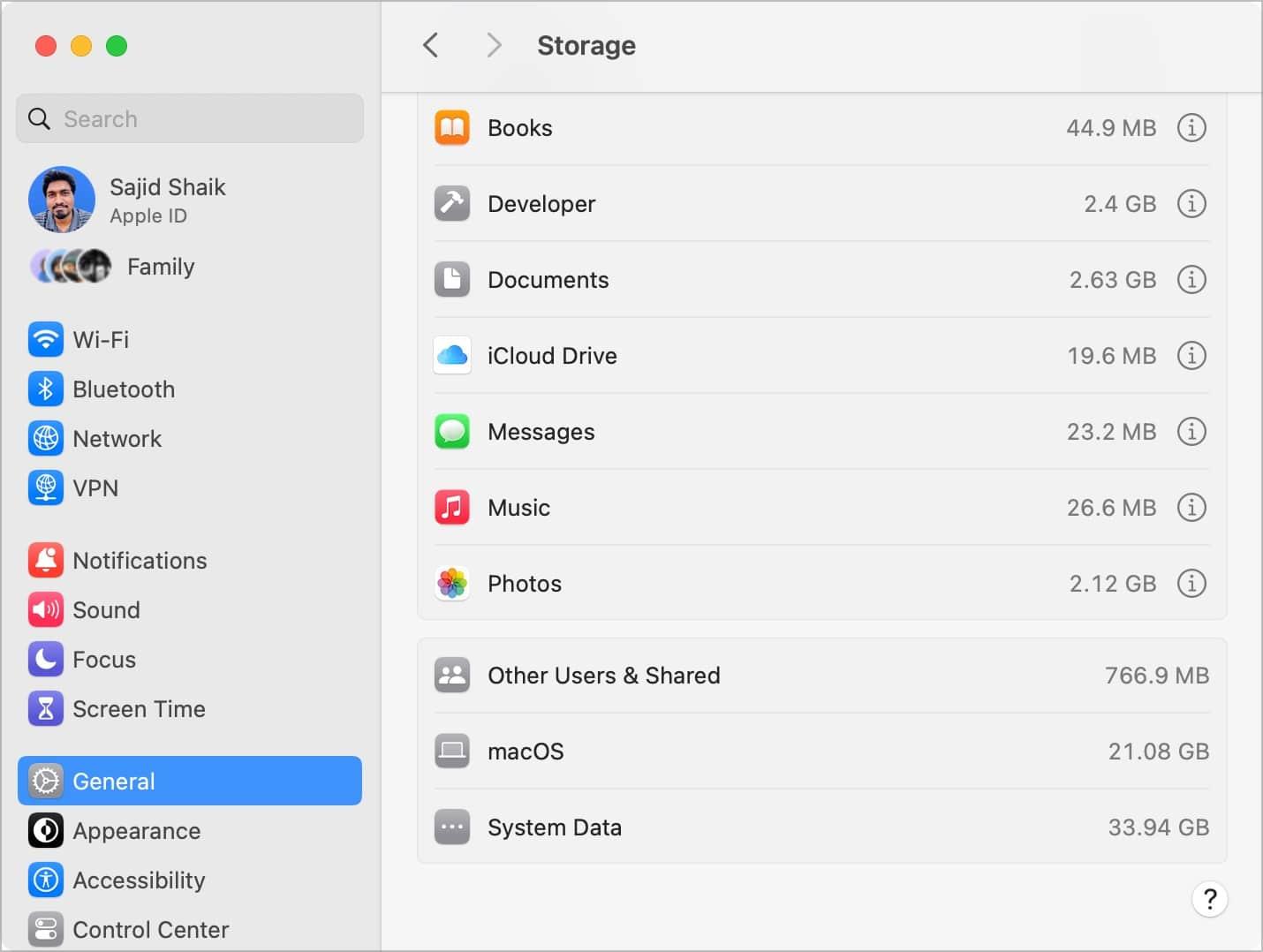 Other Users & Shared storage in System Settings on Mac