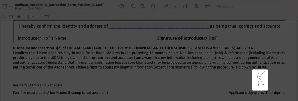 Place the signature in PDF
