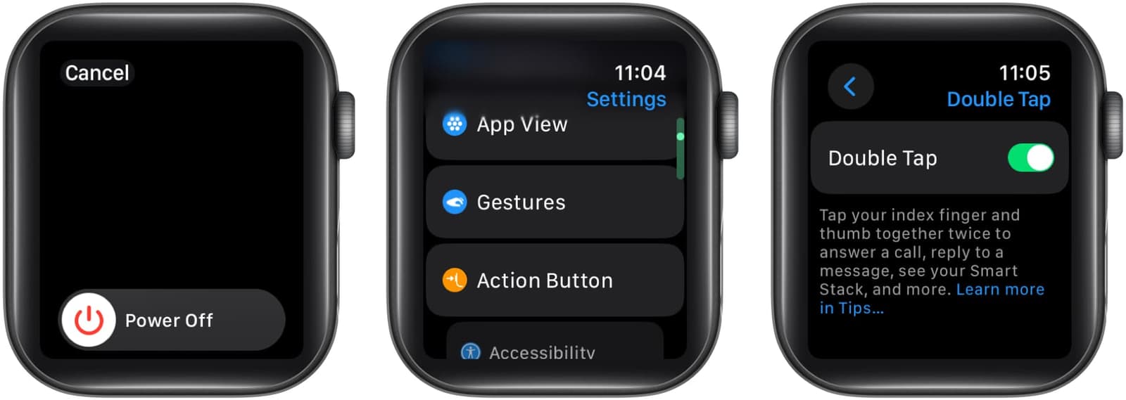 Restart Apple Watch, Enable Double Tap