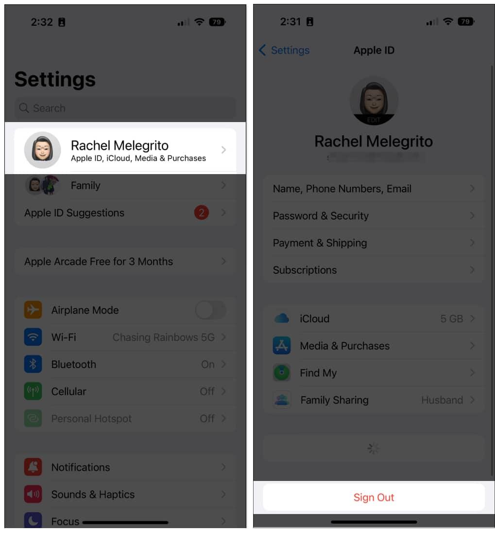 Sign out of apple id on iphone