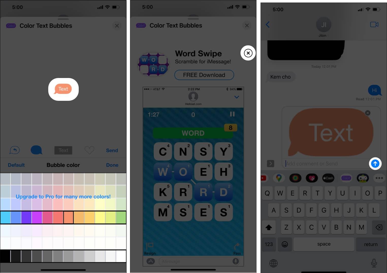 Tap the Send button, click the X to close the ad, and select the Send arrow