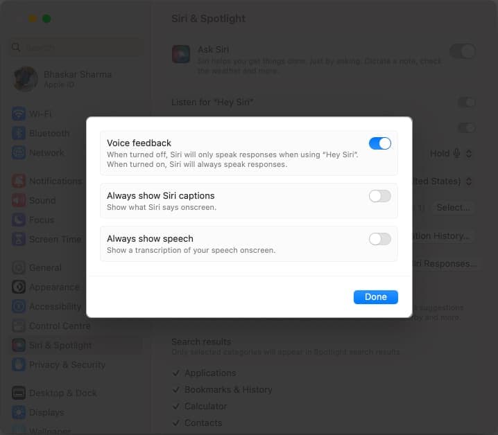 Toggle on Voice feedback, Always show Siri captions, or Always show speech and click Done