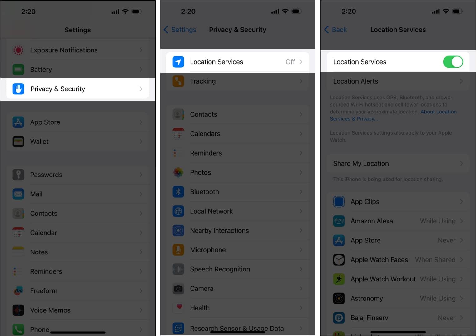 Turn on your location on iphone