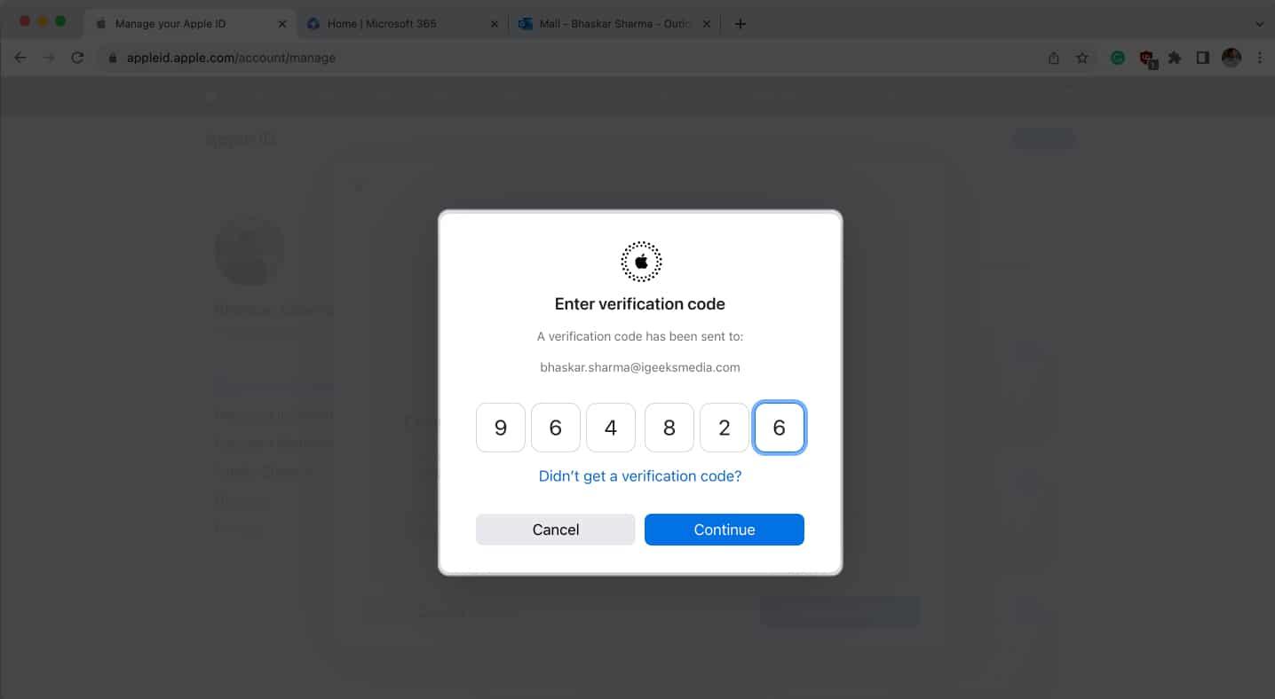 Type the otp from your new apple id and select continue