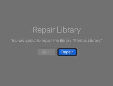 click repair on photos repair library tool on mac