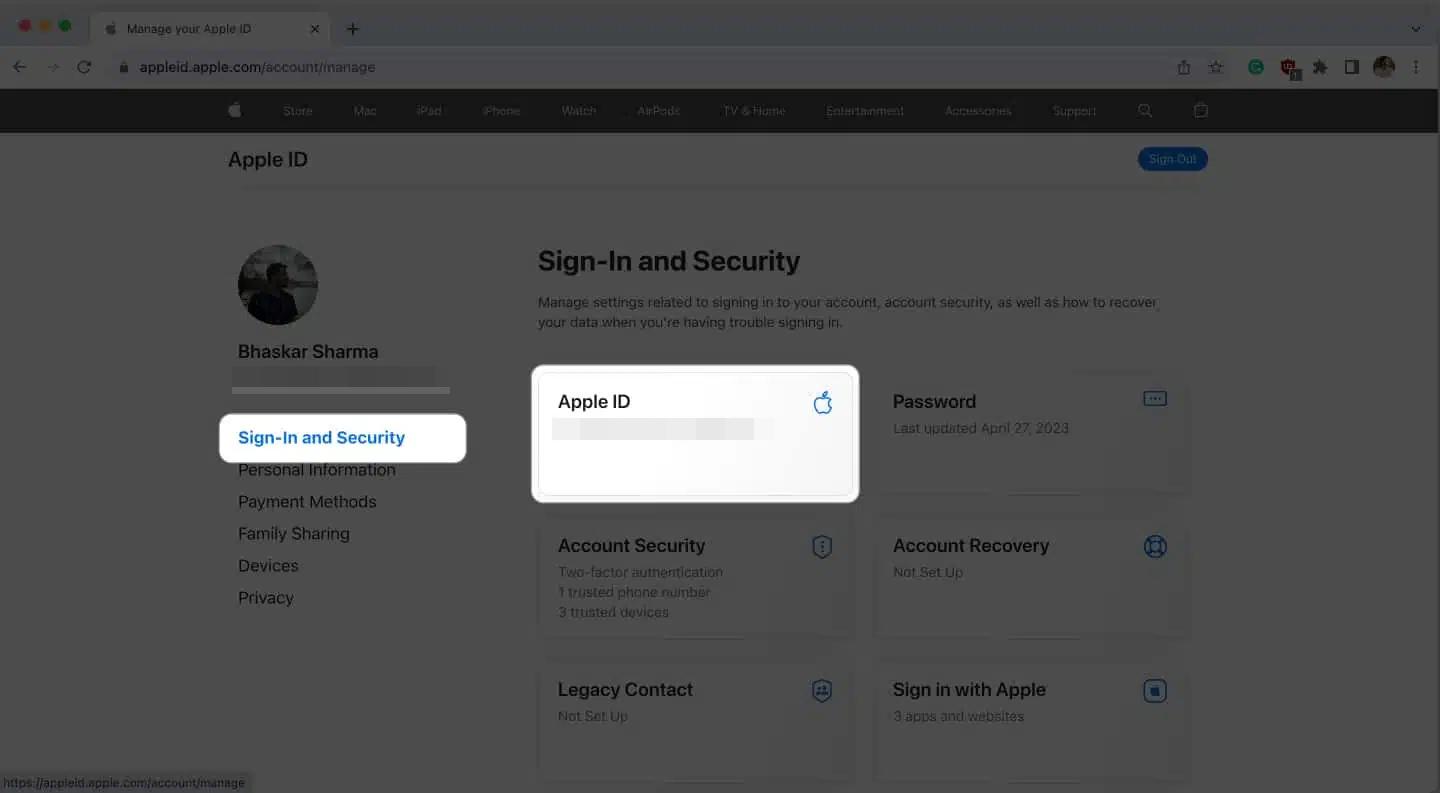 Go to sign in and security and select pick Apple ID