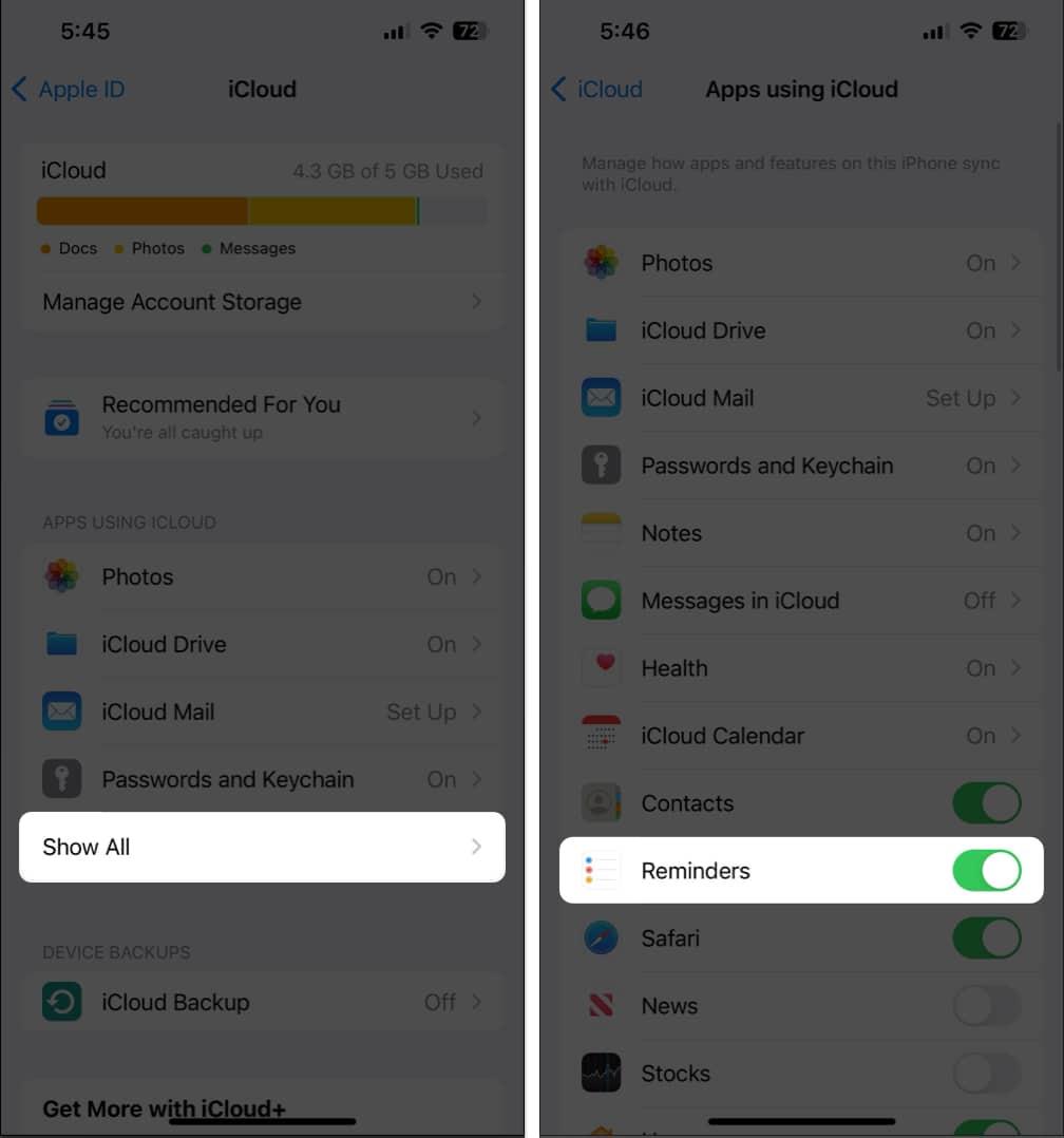 toggle on reminders