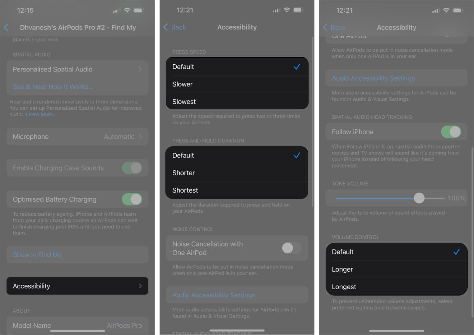 Accessibility settings for AirPods