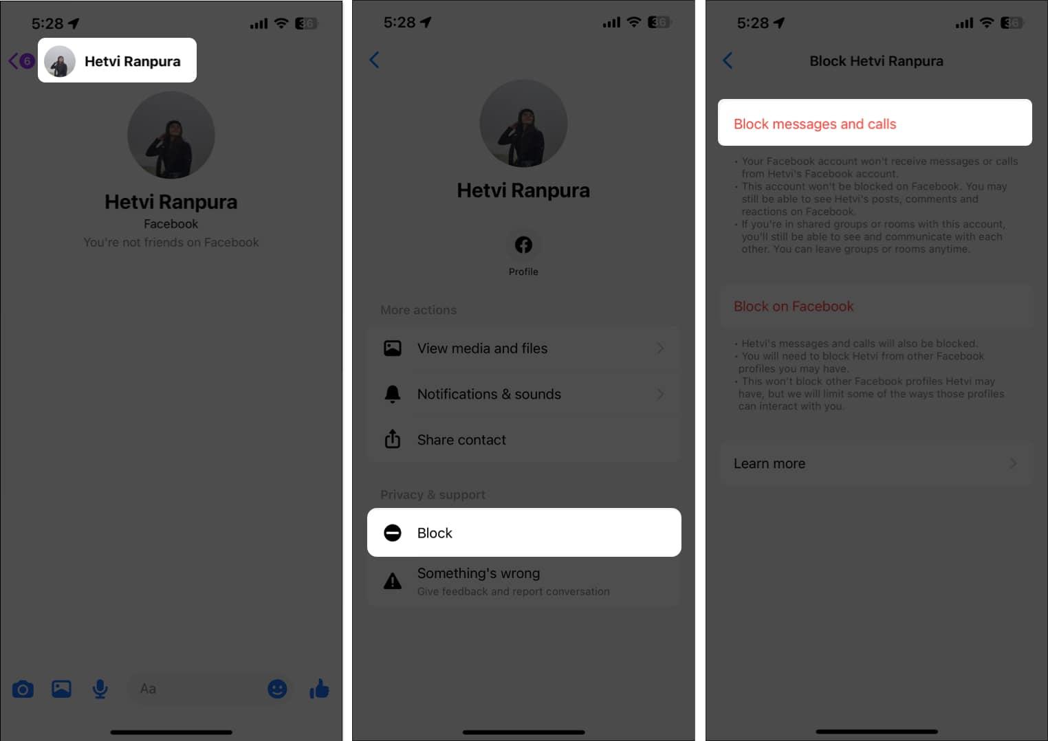 Block messages and calls on Facebook Messenger on iPhone
