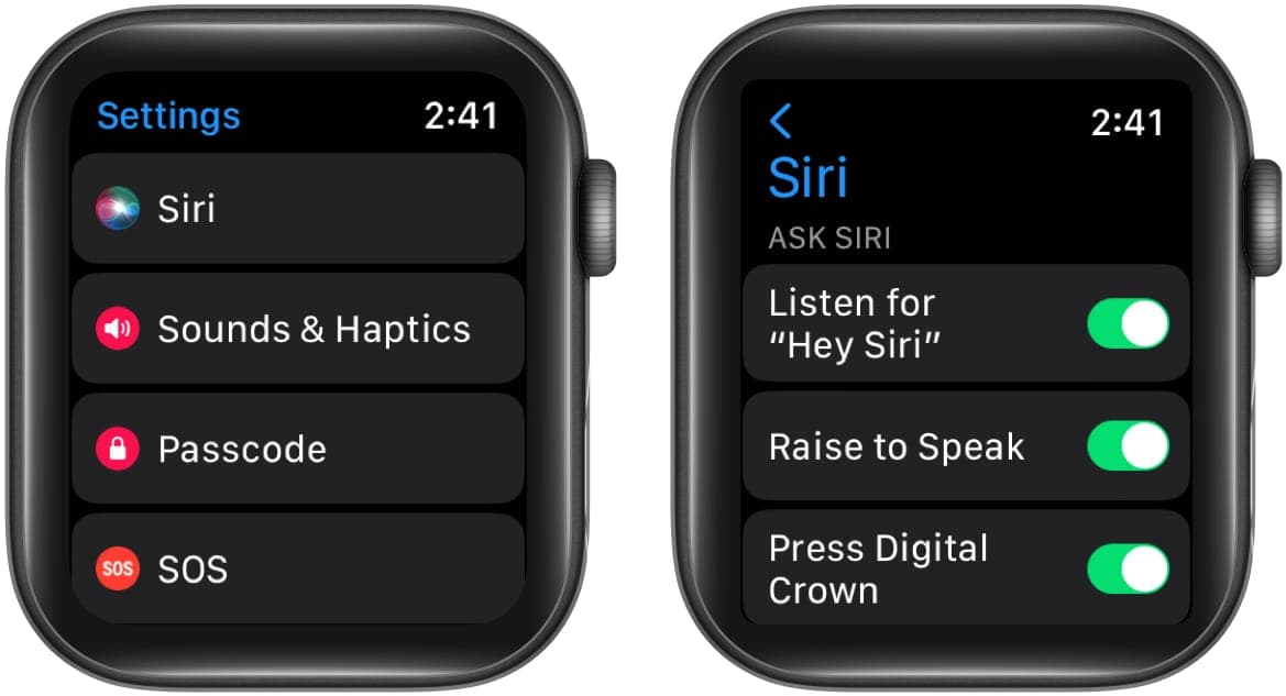 Check Apple Watch Hey Siri is turned on