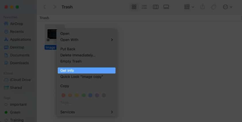 Choose Get Info on Mac