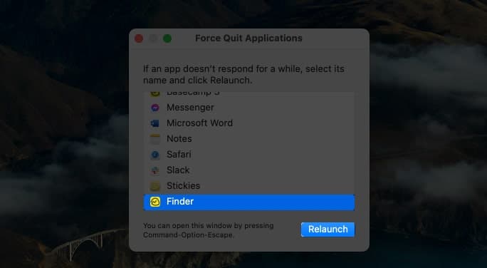 Choose force quit option on Mac
