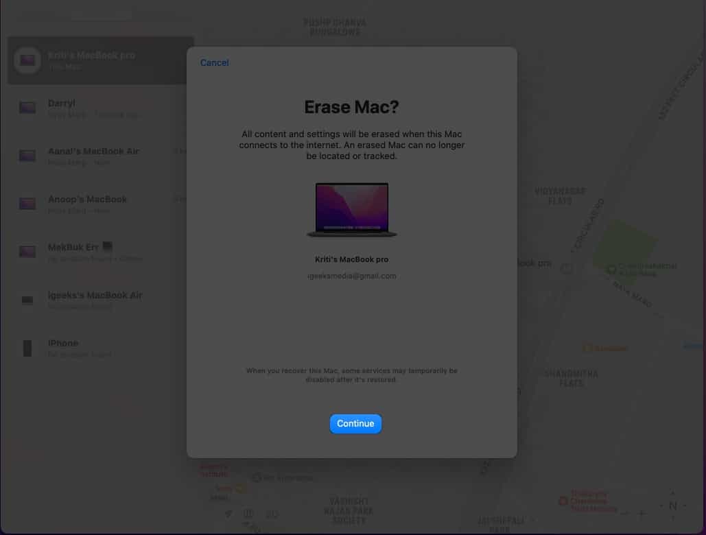 Click Continue on Mac