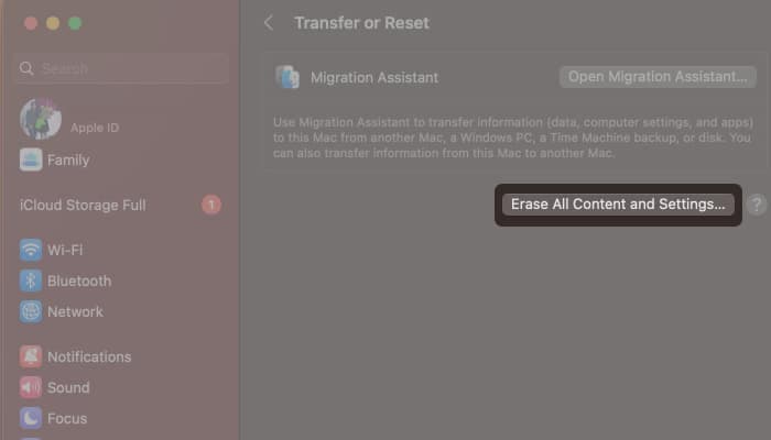 Click Erase All Content and Settings