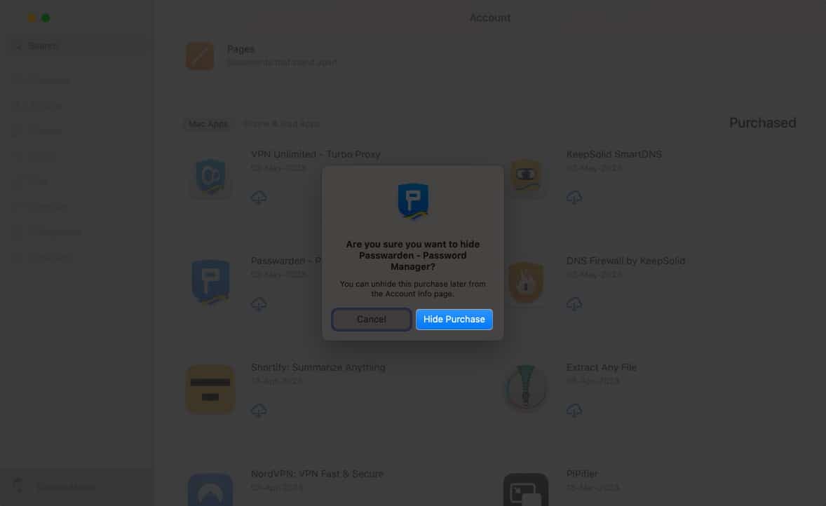 Click Hide Purchase in App Store